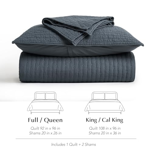 EverGrace 100% Cotton Cross Stitch 3-Piece Quilt Set, King, Midnight Blue - color: Midnight Blue, size: King/Cal King (108" X 96")