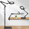 15X Magnifying Lamp with Light,5-Inch Optical Glass Lens, 3-in-1 Desk/Clamp/Floor Stand, LED Lighted Magnifier, Stepless Dimming for Close Work, Crafts, Repair, Reading, Sewing, Black - color: Black