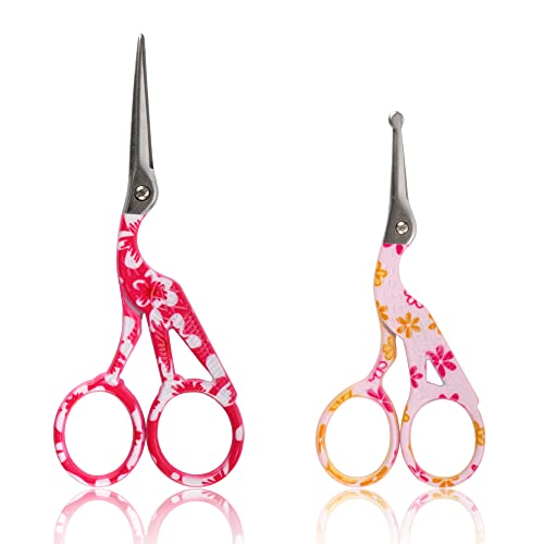 Stork Bird Rounded Safety Tip Embroidery Craft Stainless Steel Crane Scissors - Assortment B - 2 Pairs - color: Assortment B, size: 2 Pairs