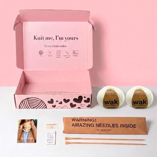 We Are Knitters Stitch Sampler Knitting Kit | Beginner-Friendly Knitting Starter Kit with Yummy Yarn | Learn Essential Stitches & Make Your First Snood - color: Yummy Yarn White