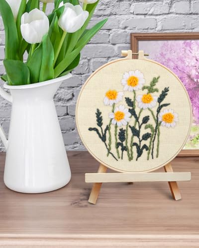 ERKOON Punch Needle Kit Beginners Adults, DIY Easy Flower Embroidery Set for Starter Art Craft, Needling Punching Project with Patterns, Tools, Yarns, Hoop, Instruction (Daisy) - color: Daisy