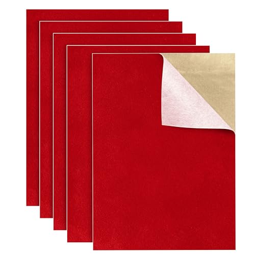5PCS Self Adhesive Felt Sheet - Red Felt Sheets with Adhesive Backing for Drawer/Jewelry Box Liner (9" x 11") - color: Red, size: 9"W x 11"L / 5 pieces
