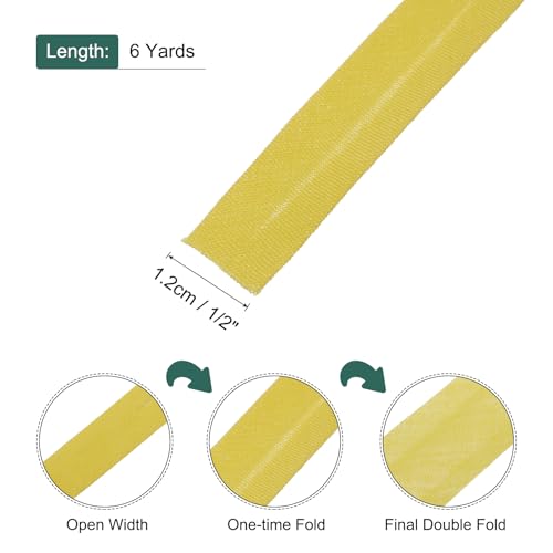 MECCANIXITY 1/2 Inch Double Fold Bias Tape Polyester Continuous Bulk Bias Tape for Sewing, Seaming Quilting Hemming Binding Crafts (Gold 6 Yards) - color: Gold, size: 1/2 Inch x 6 Yards