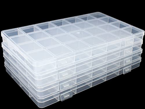 4Pack 28-Grid Clear Storage Boxes with Fixed Dividers for Beads - size: 4pcs 28 Grids