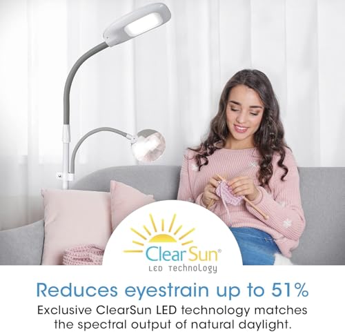 OttLite EasyView LED Floor Lamp with Optical Grade Magnifier, White - style: LED White