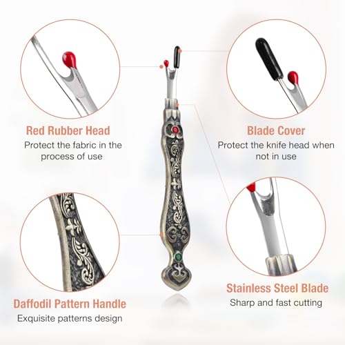 2Pcs Vintage Seam Rippers, Metal Stitch Remover Set, European Carved Handle Stitch Ripper, Sharp Durable Handy Crafting Removing Threads Tools for Needlework, Leatherwork (Antique Brass) - color: Antique Brass