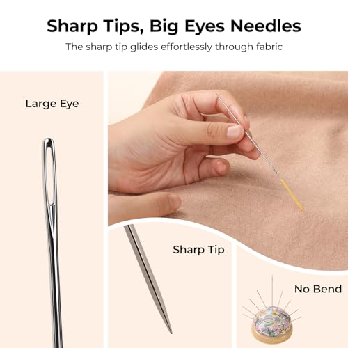 HTVRONT Big Eye Sewing Needles, 106 PCS Embroidery Needles in 9 Sizes - color: Silver 106PCS