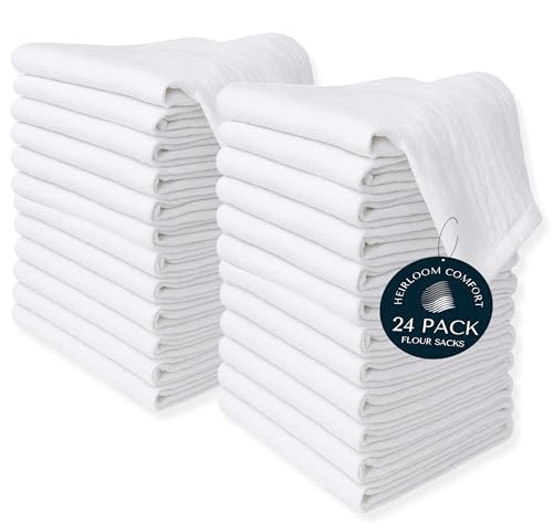 Flour Sack Towels 24 Pack Oversized, 28"x28", 100% Cotton, Prewashed Soft, Lightweight Dish Towel for Baking, Wrapping Bread, Drying, Embroidery Projects - White - color: White, size: 28" x 28" - 24 Pack