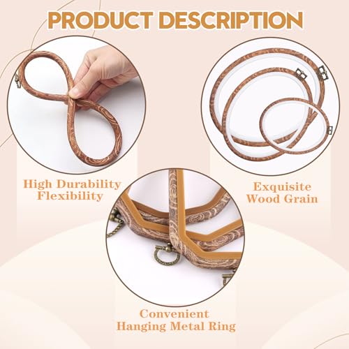 Embroidery&Cross Stitch Frames for Display,6PC Oval Embroidery Hoops,Three Sizes of Oval Framess for Embroidery Perfect for Sewing, Home Decor and Embroidery