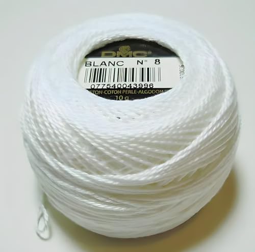 3 Packs of DMC Pearl Cotton White Thread Balls,%100 Cotton, Size 8, DMC 116 8-Blanc, 95 Yards, INCELER Bundles (White 3 Packs) - color: White 3 Packs