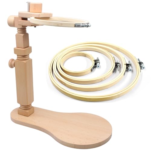 Biaungdo Adjustable Rotated Embroidery Hoop Stand with 5 Pack 5 Sizes Hoop
