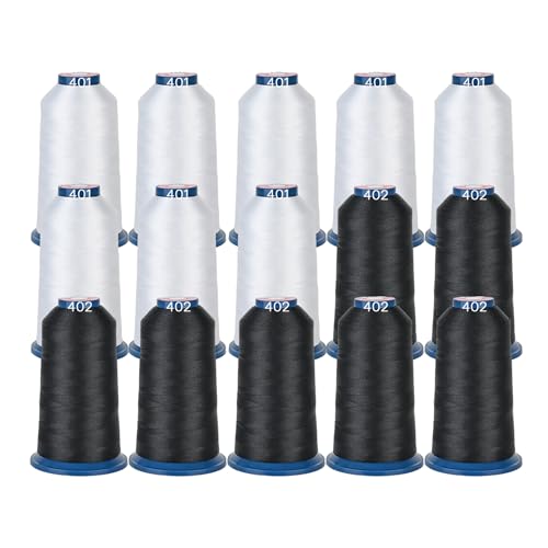 BAI Embroidery Machine Thread Set, 15 Spools (8 White, 7 Black), 5000 Yards Each, 40WT (108D/2) Polyester Embroidery Thread, High-Speed for Commercial Multi-Needle Machines, Hats, Logos & Apparel - color: 8 White 7 Balck
