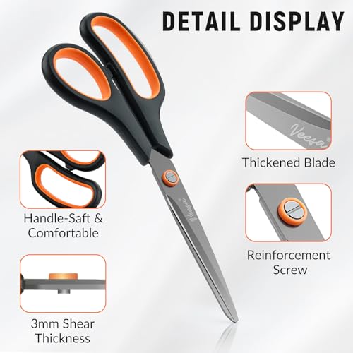 VEESA Titanium Scissors Set of 3, Ultra Sharp Stainless Steel