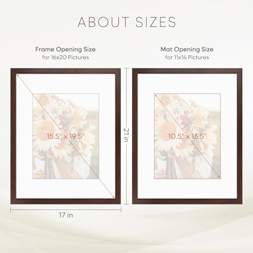 Golden State Art 16x20 Brown Picture Frame Mat for 11x14 Real Glass - color: Walnut, size: 16x20