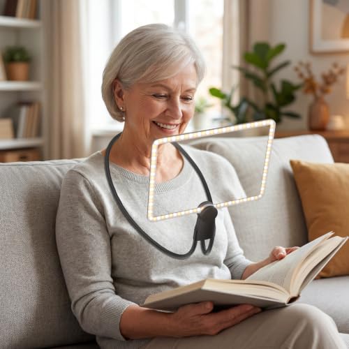 Rechargeable 5X Magnifying Glass with Light, Neck-Wearable