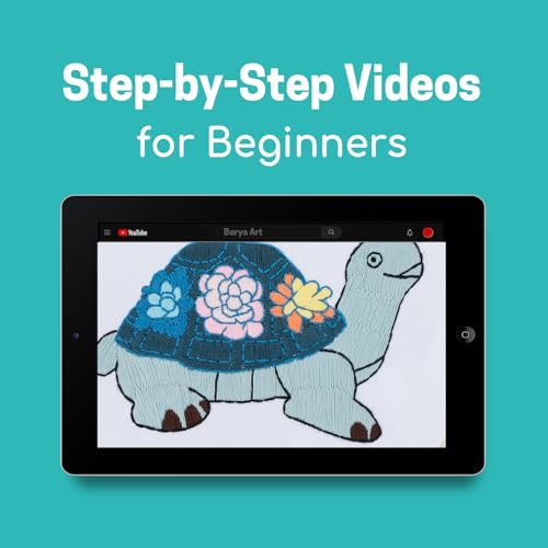 Embroidery Kit for Adult Beginners, Turtle & Flower Embroidery Kit with Step-by-Step Instructions and Video,Printed Cloth,7.87" Hoop, Display Stand,Color Threads and Tools for Craft Lover(BED004) - color: Blue turtle