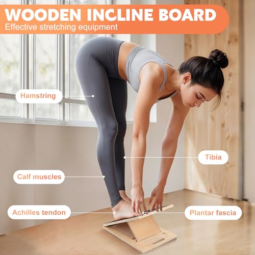 Portable Slant Board for Calf Stretching, Adjustable Wooden Calf Stretcher Incline Board, Calf Stretch Board for Squats Leg Knees Heel Ankle Stretching - color: 3pcs （slant Board + Resistance Bands）