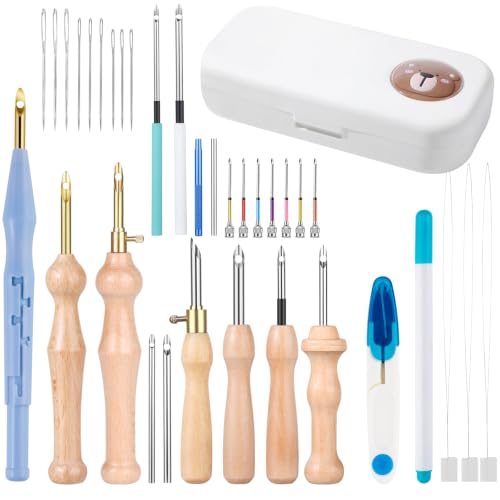 37Pcs Punch Needle Kit, Punch Needle Tools Set with Storage Case(White) - color: White