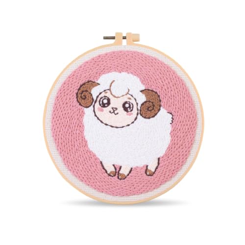 Harimau Punch Needle Kit Twelve Zodiac Signs Pattern,1Pc Embroidery Hoop, Essential Punch Needle Supplies,Ideal Punch Art for Beginners,DIY Adults Embroidery, Video Teaching - color: 65275