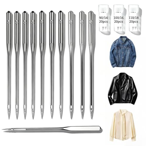60 Pcs Universal Heavy Duty Sewing Machine Needles Size HAX1 110/18,100/16,90/14,Quilting Sewing Machine Needles for Thick Fabric Leather Jeans Canvas Embroidery,Compatible with Kind of Sewing Machine