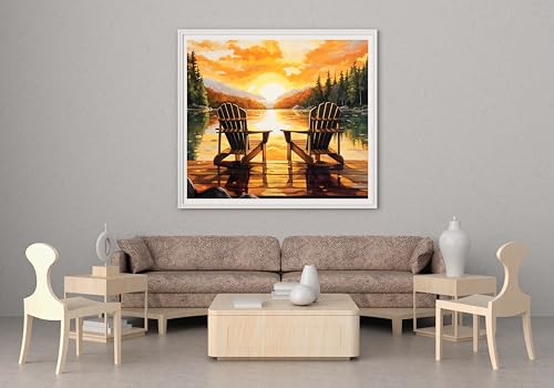 14CT Counted Cross Stitch Kits for Adults Mountain Flowers Stamped Cross Stitch Kits for Adults Clearance (Lake) - color: Lake