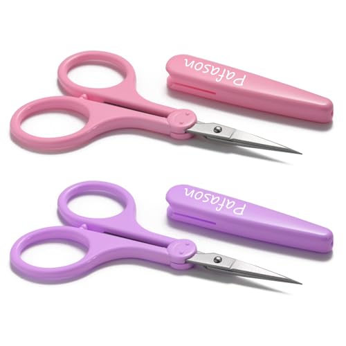 PAFASON Small Travel Sewing Craft Scissors Set Straight Precision Fine Tip - color: Straight 4in Pink + Straight 4in Purple