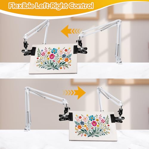 2 Sets Adjustable Embroidery Hoops Stand for Hand Work,White Cross Stitch Frame with 360° Rotation,Needlework Frame, Embroidery Stand Suitable for Embroidery Kit,Hoop/Tablet/Phone Holder Desk Stand - style: 2PC-White