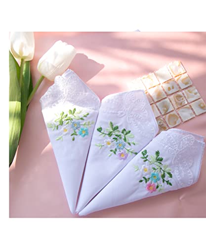 6 Pack of Ladies Embroidery Cotton Handkerchiefs Lace Wedding Hankies - color: Floral