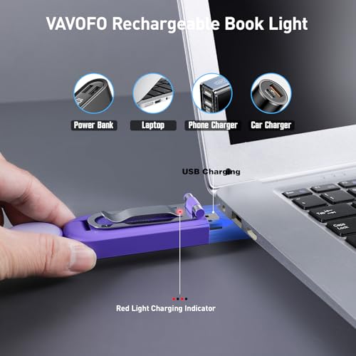 VAVOFO USB Rechargeable Book Light, Bookmark Clip on LED Reading Light - color: Dark Purple