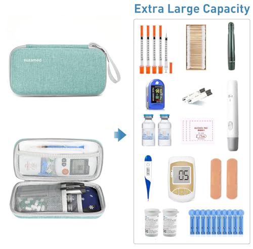 suzamed Insulin Cooler Travel Case, 2x150g Ice Pack TSA Approved, Green - color: Green