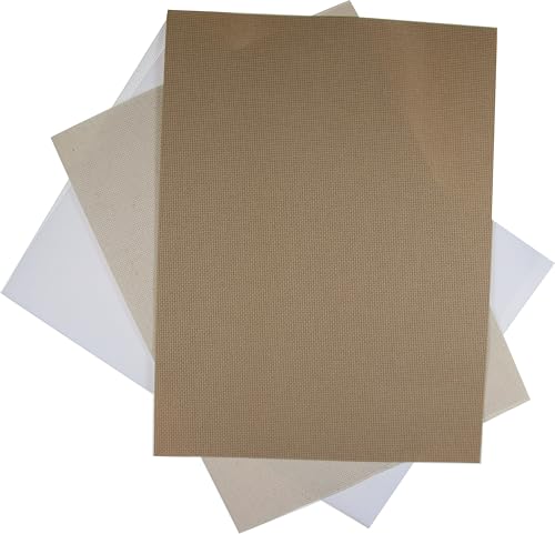 KCS 3 pc of 12" x 18"(30cmx45cm) 18CT Counted Cotton Aida Cloth Cross Stitch Fabric (White+Oatmeal+Khaki) - color: White+oatmeal+khaki