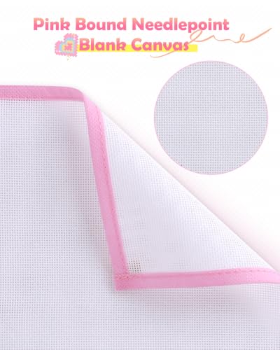 3PCS Pink Bound Needlepoint Canvas 18 Mesh Cotton Blank Canvas