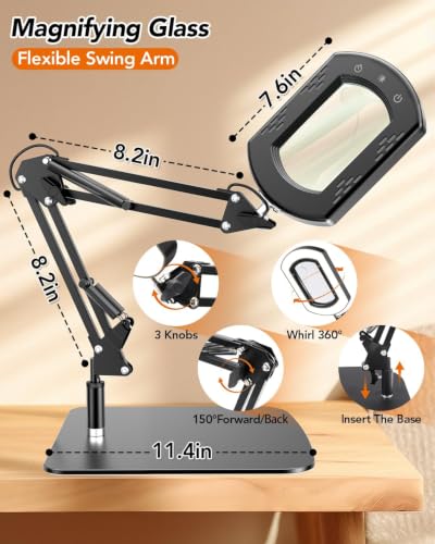 10X Magnifying Glass with Light and Stand, Lighted Desk Magnifying Lamp - color: Black (Base)