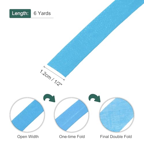 MECCANIXITY 1/2 Inch Double Fold Bias Tape Polyester Continuous Bulk Bias Tape for Sewing, Seaming Quilting Hemming Binding Crafts (Blue 6 Yards) - color: Blue, size: 1/2 Inch x 6 Yards