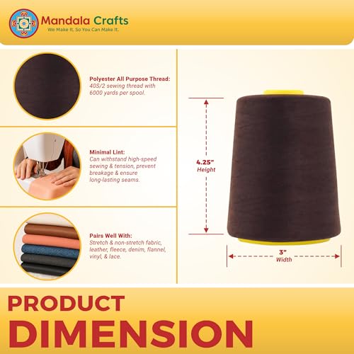 Mandala Crafts 40S/2 Dark Brown Polyester 4 Pack of Serger Threads Cones - color: Dark Brown, size: Pack of 4 40S/2 24000 YDs