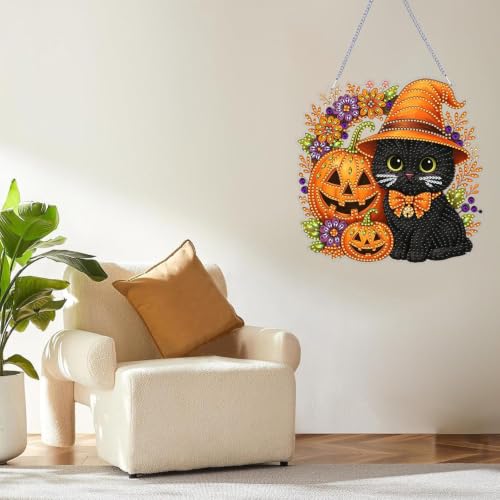 ARPADAMO Black Cat Diamond Art Kits for Adults, Acrylic Hanging Suncatcher - color: DP05088