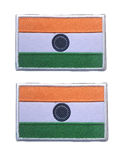 2 PCS Asia Flag Patches Hook and Loop Fastener Embroidered Tactical Military National Asia Patch (India) - color: India