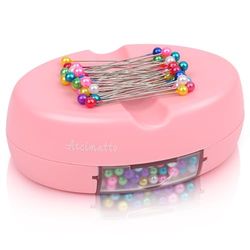 Arcimatto Magnetic Pin Holder, Strong Magnet Pincushion with Drawer, Pin Cushion with 100 Pcs Ball Head Straight Pins for Sewing, Needle Cushions Bobby Pin Holder Paper Clip Organizer for Quilting - color: Pink