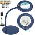IVMAIE 12X Magnifying Glass with Light, Real Glass Lens, 5 Color Modes Dimmable, Flexible Gooseneck Lighted Magnifier with Stand, LED Desk Lamp Hands Free for Crafts Painting Reading Close Work, Blue - color: Blue