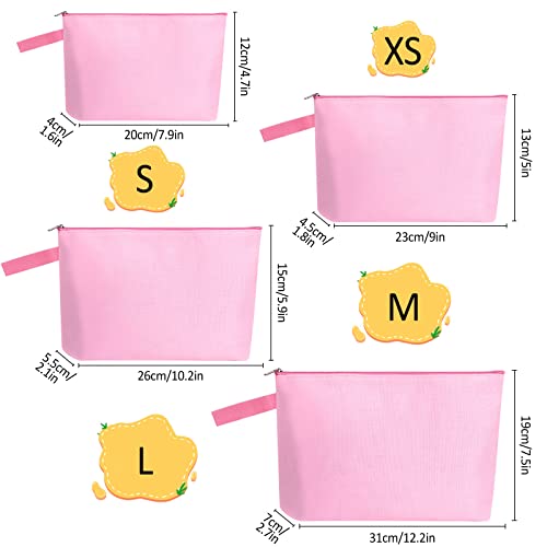 10 Pieces Cotton Canvas Makeup Bag with Bottom and Strap, Multi-Purpose Cosmetic Bag with Zipper Travel Toiletry Pouch, Blank DIY Craft Bag Pencil Bag (Pink, M) (MN-WB07) - color: Pink, size: M