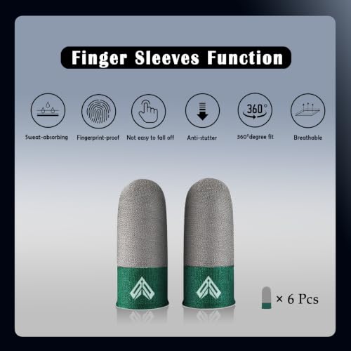 6PCS Gaming Finger Sleeves. 0.29MM Silver Fiber, Anti Sweat, Extremely Thin,Breathable Touchscreen dedales Gamer Finger Cover Thumb Sleeve Fit Phone Game Tablet Devices. (Green) - color: Green