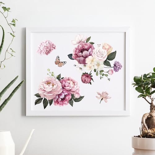 Joeyan Floral Rub On Transfers for Furniture and Crafts,12''x18'' - style: Dreamy Peonies