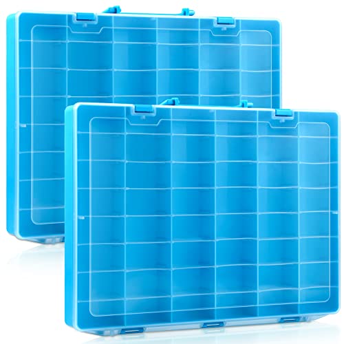 Juexica 2 Pcs 48 Grid Plastic Bead Storage Organizer Box, Blue - color: Blue