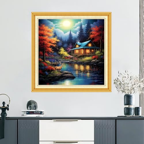 DMCVIVR Stamped Cross Stitch Kits for Beginners Adults Needlepoint Kits for Beginners Embroidery Kits for Adults Crossstitch Kit for Beginners 11CT-Magic Night Scene 18x18 inch, ArtKits12 - color: ArtKits12