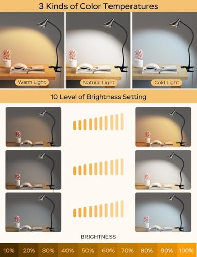 Clip on Light LED Reading Light for Books in Bed, Eye Care Reading Lamp - color: Black