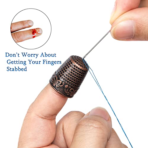 ZESION 4Pcs Sewing Thimbles, Metal Thimbles for Hand Sewing Finger Protector, Quilting Craft Accessories for Knitting Needlework DIY Tools, Brass - color: Brass