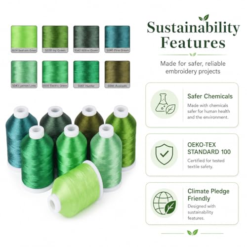 Simthread 8 Shades 550Yds Each 40WT Polyester Embroidery Thread Green Set - color: 550YGreenMadeira