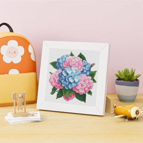 Hydrangea Stamped Cross Stitch Kits for Adult Beginner with Wooden Frame - color: Hydrangea Cross Stitch with Framed