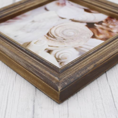 CVHOMEDECO. 6x6 Picture Frame Made of Solid Wood High Definition Glass Rustic Antique Designs Small Photo Frame for Tabletop Display and Wall Mounting, Distress Brown - color: Distress Brown B, size: 6" X 6"