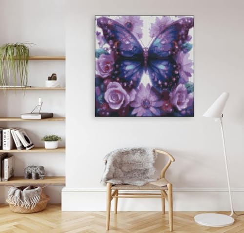 Butterfly Flower Stamped Cross Stitch Kits Flower Cross Stitch Patterns,Dimensions Cross Stitch Kits Embroidery Kit Arts and Crafts for Beginners 13.7x13.7 inches - color: D060